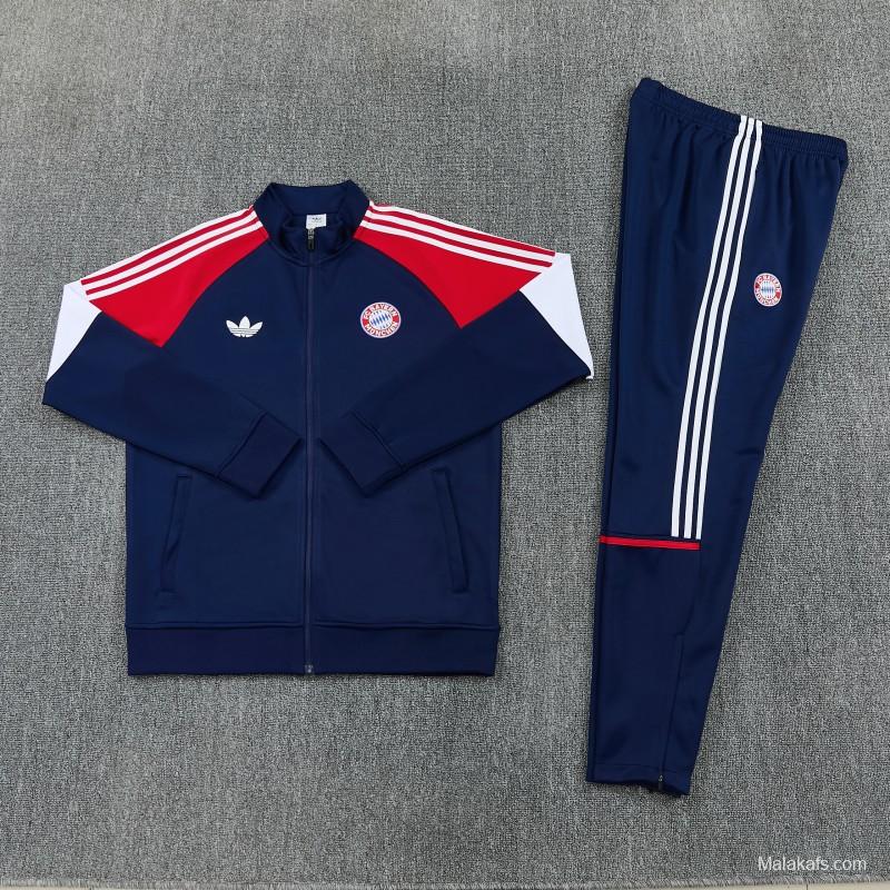 26/27 Bayern Munich Navy Blue & Red & White Full Zipper Jacket Tracksuit + Long Pants