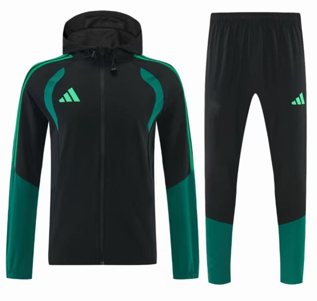 26/27 Adidas  Black Full Zipper Hooded  Windbreaker   Jacket Tracksuit + Long Pants