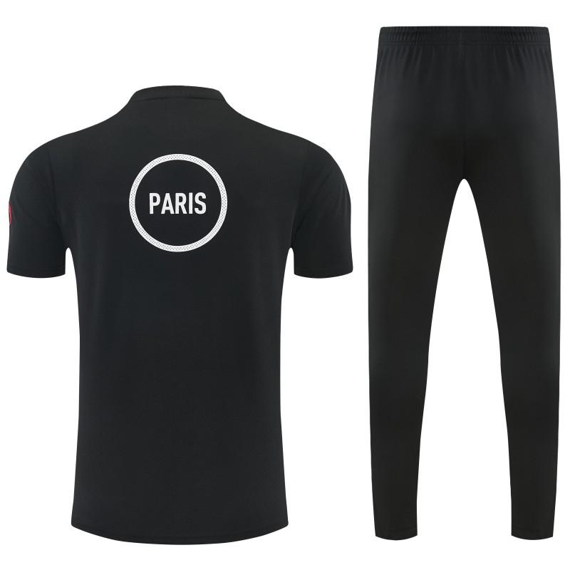 26/27 Paris Saint-Germain Black  Short Sleeve Tracksuit + Long Pants