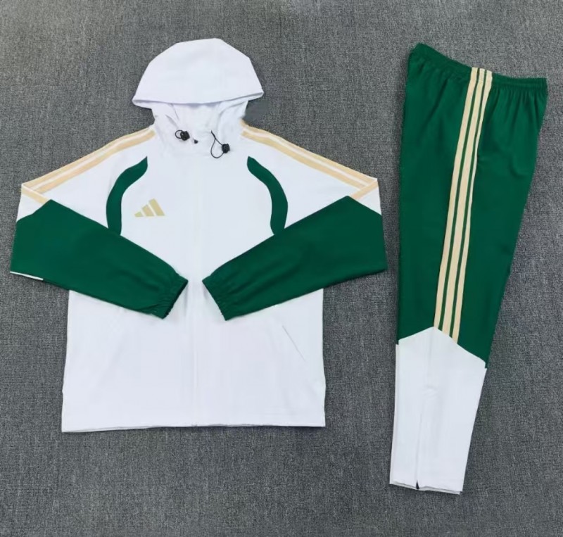 26/27 Adidas White&Navy Green Full Zipper Hooded  Windbreaker  Jacket Tracksuit + Long Pants