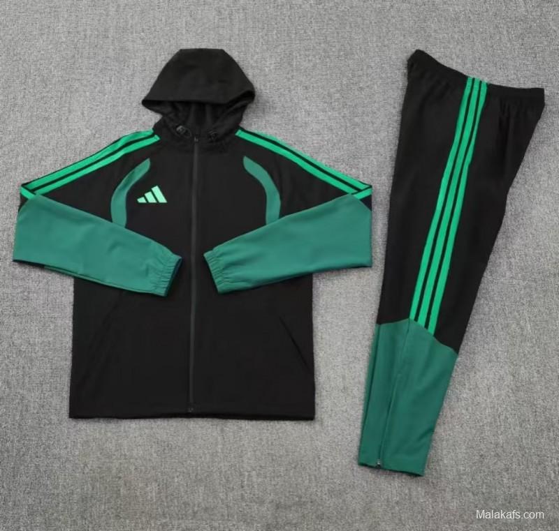 26/27 Adidas  Black Full Zipper Hooded  Windbreaker   Jacket Tracksuit + Long Pants