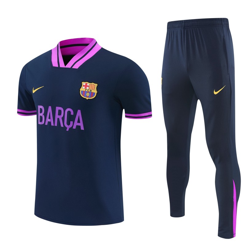26/27 FC Barcelona Navy Blue with Purple  Short Sleeve Tracksuit + Long Pants