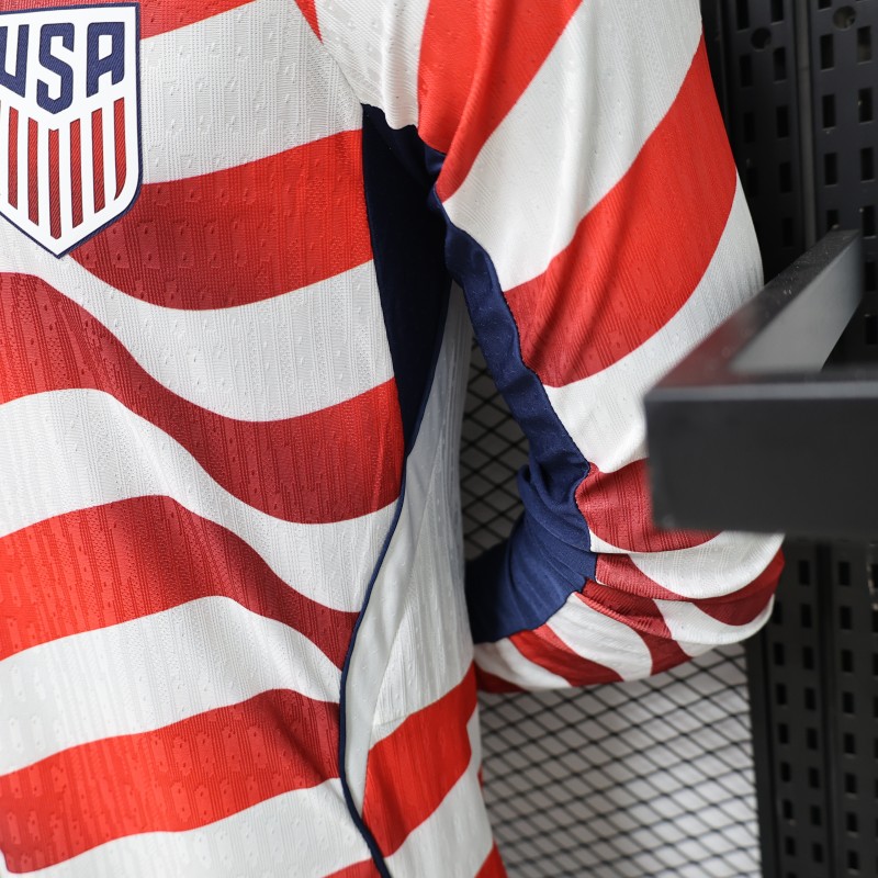 Player Version 2026 USA White & Red with Wave Stripe Long Sleeve Home Jersey