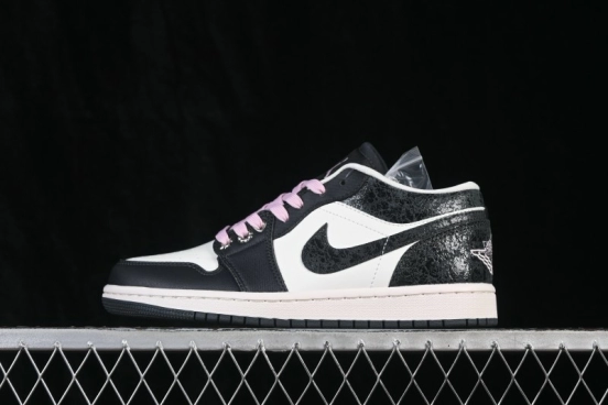 Nike Air Jordan 1 Low Retro Basketball Shoes with Cracked Leather Design - II0595-001