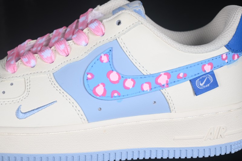 Nike Air Force 1 '07 Low Hand-Painted Sneakers with Pastel Blue and Pink Bubble Design - DB3301-112