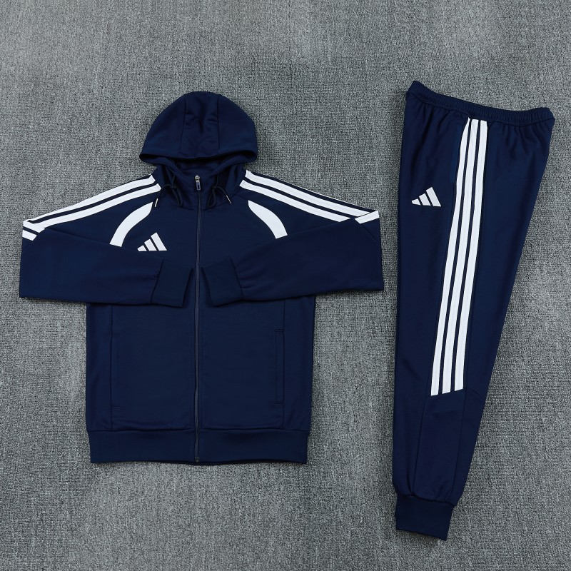 26/27 Adidas M06  Navy Blue Full Zipper Hooded Jacket Tracksuit + Long Pants