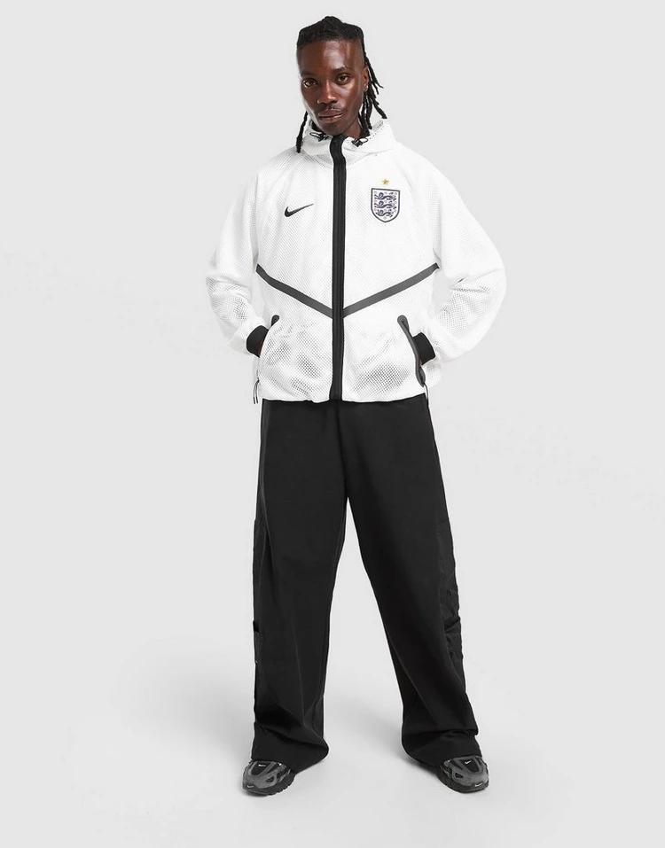 2026 England White Mesh Anthem Full Zipper Hooded Windbreaker Jacket