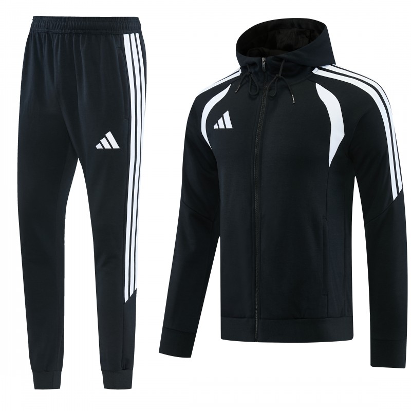26/27 Adidas M06  Black Full Zipper Hooded Jacket Tracksuit + Long Pants