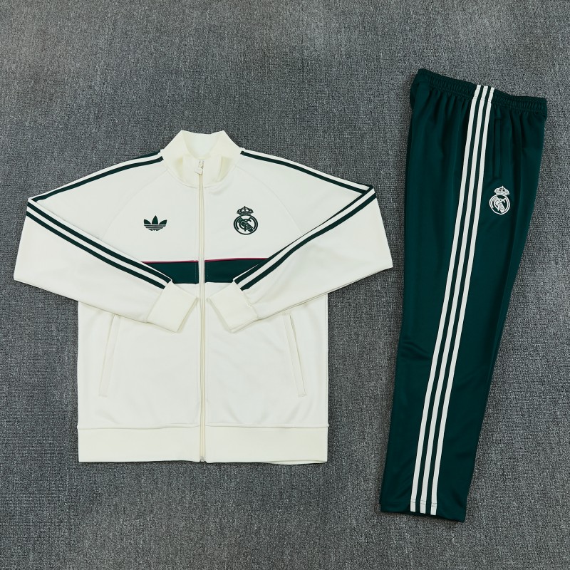 26/27 Real Madrid CF White Full Zipper Jacket Tracksuit + Green Long Pants