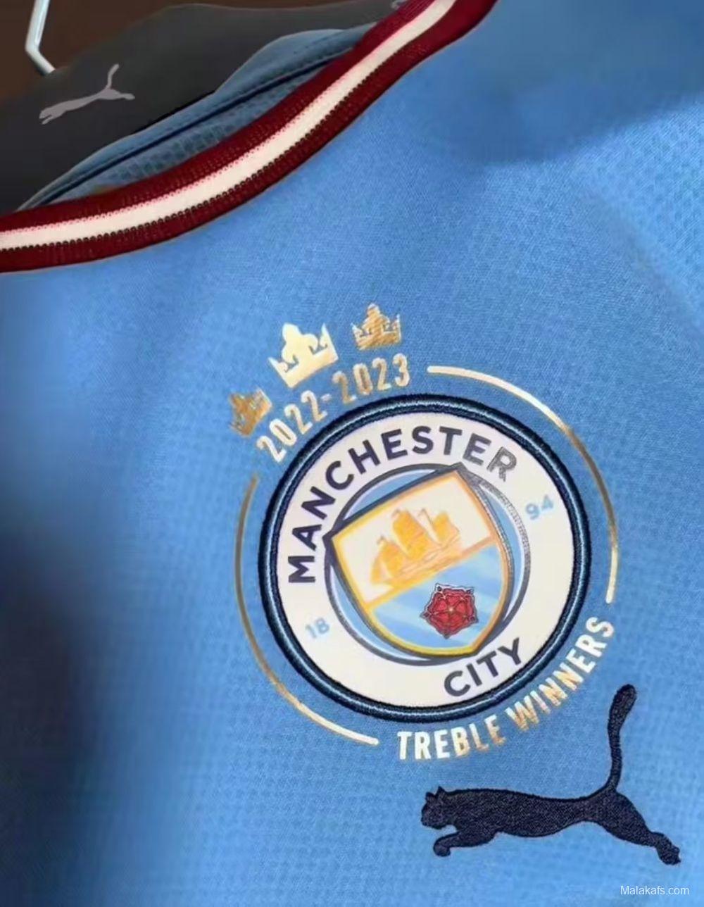 22/23 Manchester City Home Jersey With Treble Winners Patch