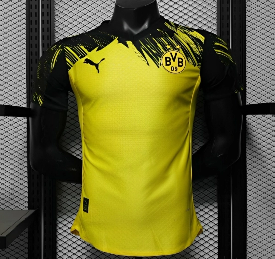 Player Version 25/26 Borussia Dortmund Home Yellow with Black Brush Stroke Jersey