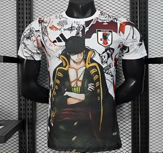 Player Version 2025 Japan White with One Piece Roronoa Zoro Character Jersey