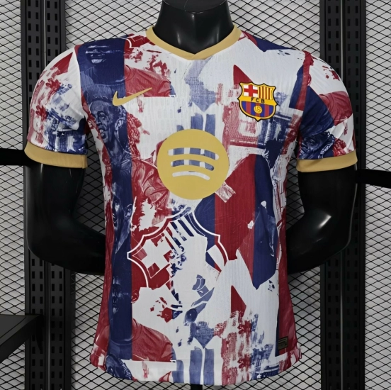 25/26 Player Version Barcelona White with Red Blue Abstract Art Jersey