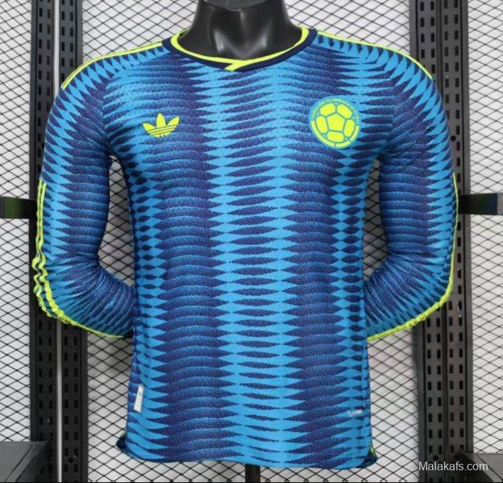 Player Version 2027 Colombia Away Blue with Wave Jacquard Pattern Long Sleeve Jersey