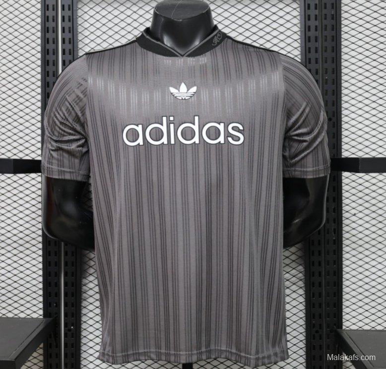Player Version 2026  Adidas Originals Retro Style Charcoal Grey Stripe Football Jersey