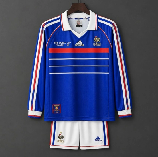 Retro Kids 1998 France Home Long Sleeve Jersey