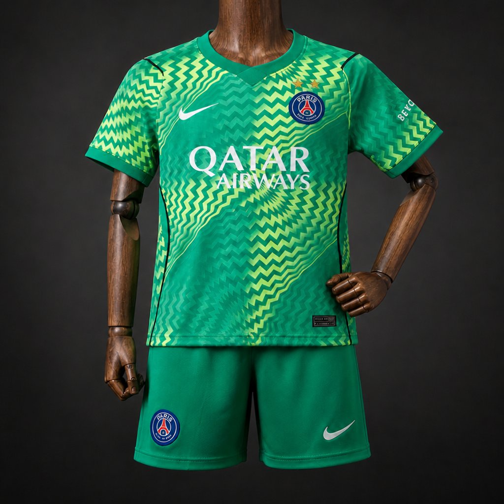 2 Stars 26/27 Kids PSG/Paris Saint Germain Green Goalkeeper Jersey