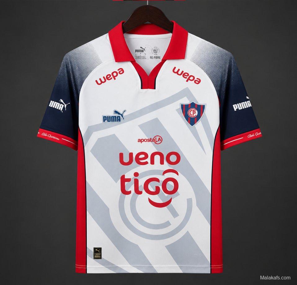 2026/27 Cerro Porteño White with Navy Blue Sleeve Away Jersey