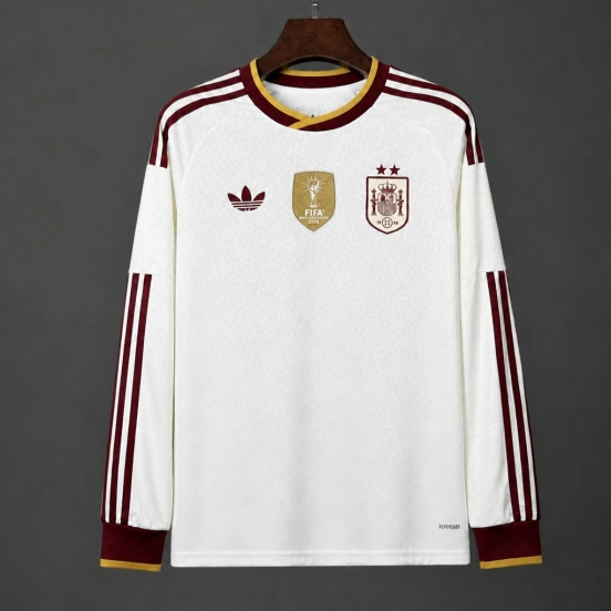 2 Star 2026 Spain Away White Long Sleeve Jersey With Champion Patch