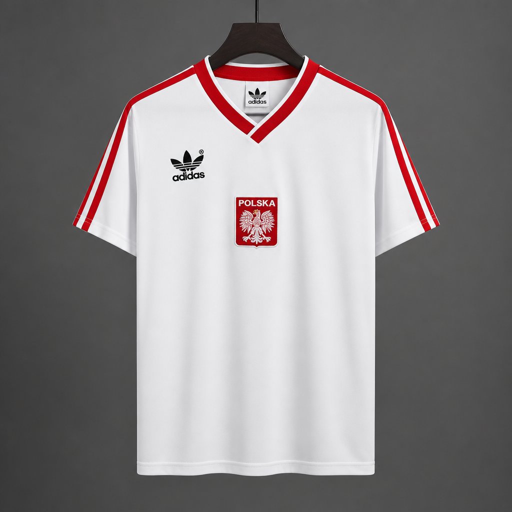 Retro 1982 Poland White with Red Stripes Home Jersey