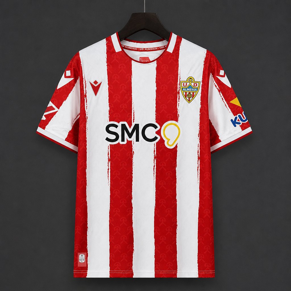 26/27 UD Almería Red & White Brush Stripes Home Jersey