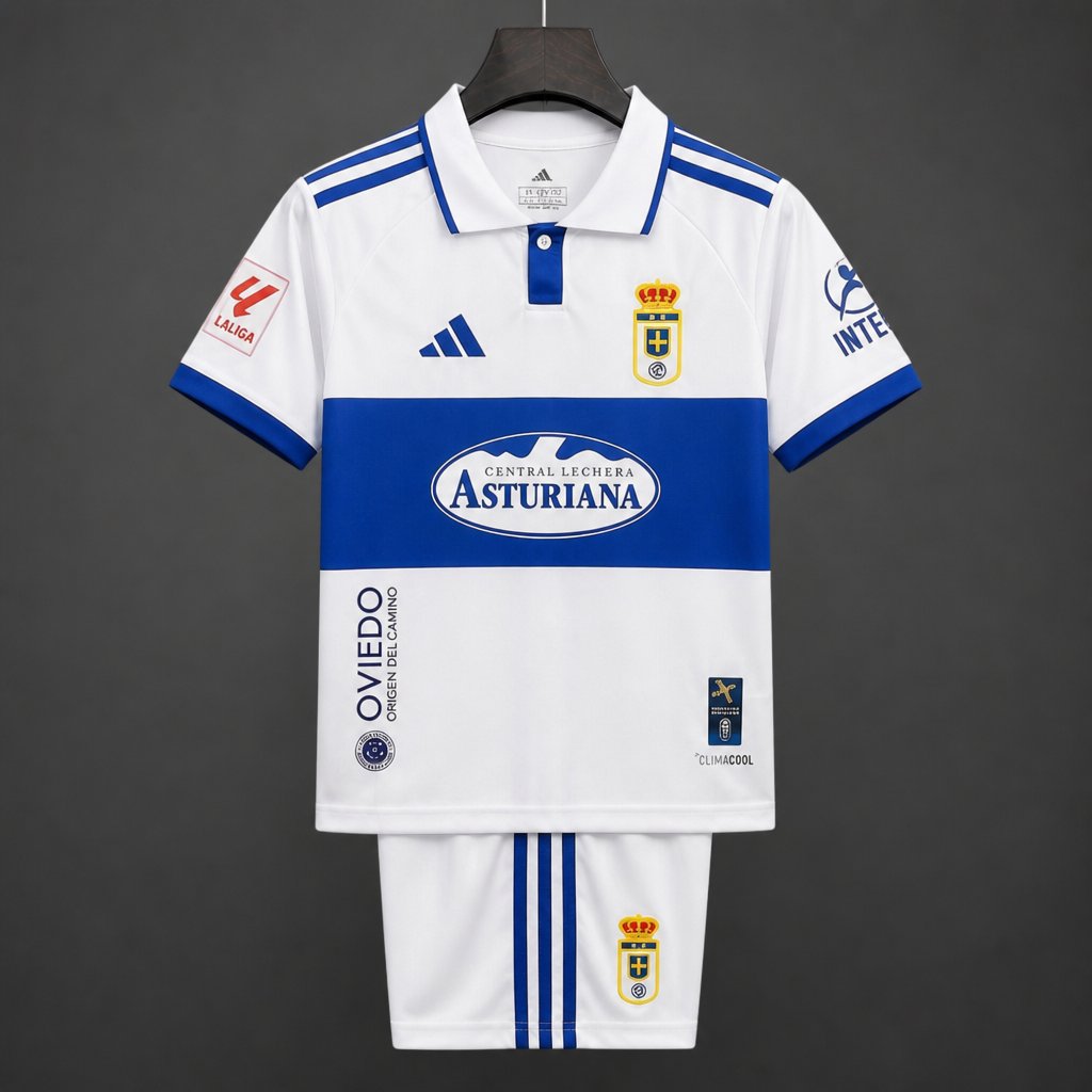 26/27 Kids Real Oviedo Home White&Blue Kit Jersey
