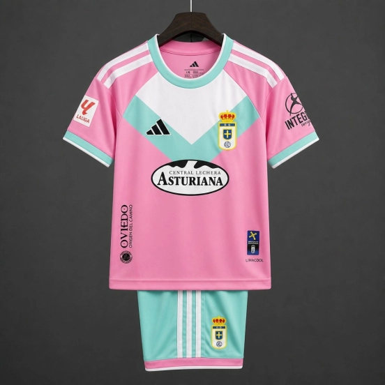 26/27 Kids Real Oviedo Third Pink&Teal  Kit Jersey