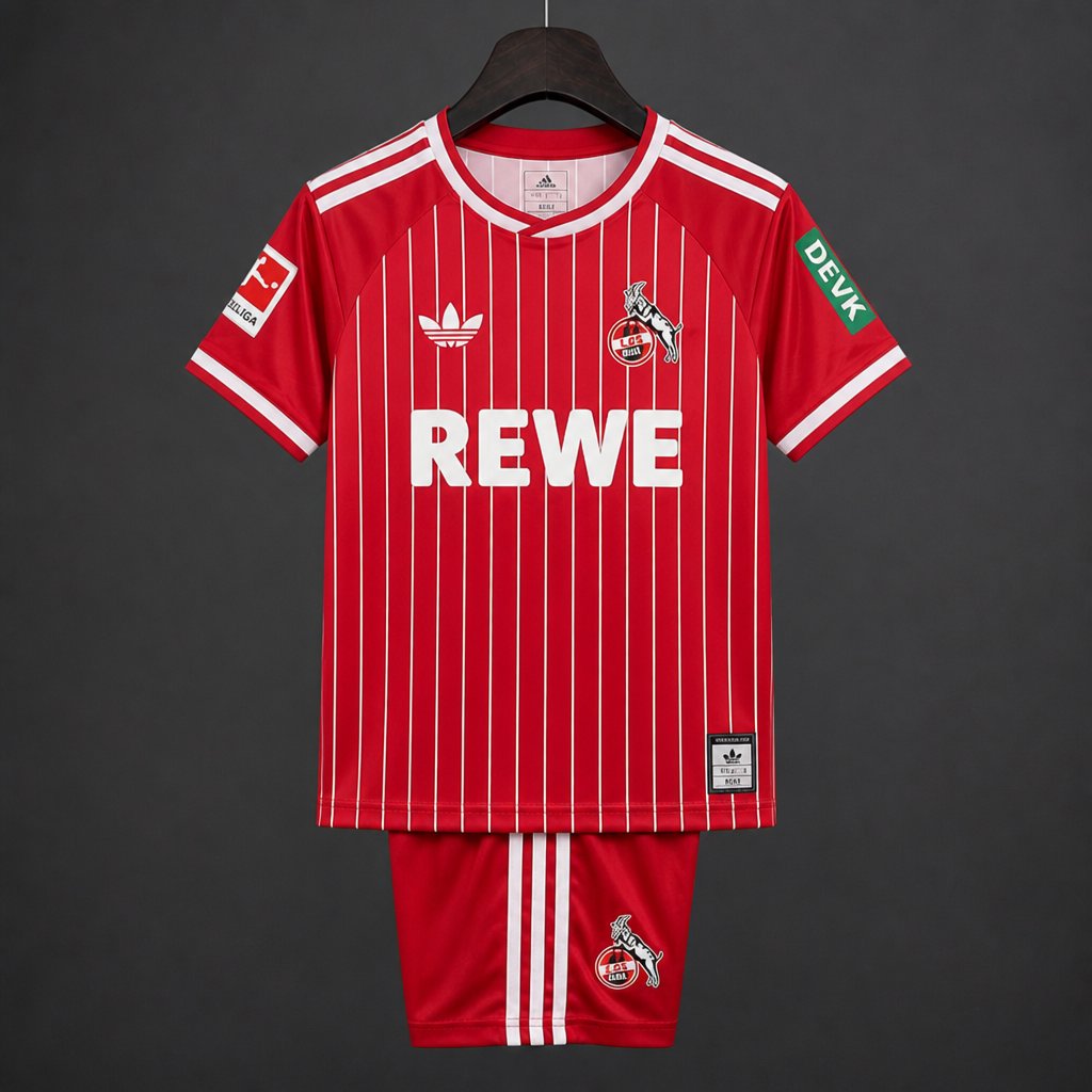 26/27 Kids Koln Away Red  Stripes Jersey Kit