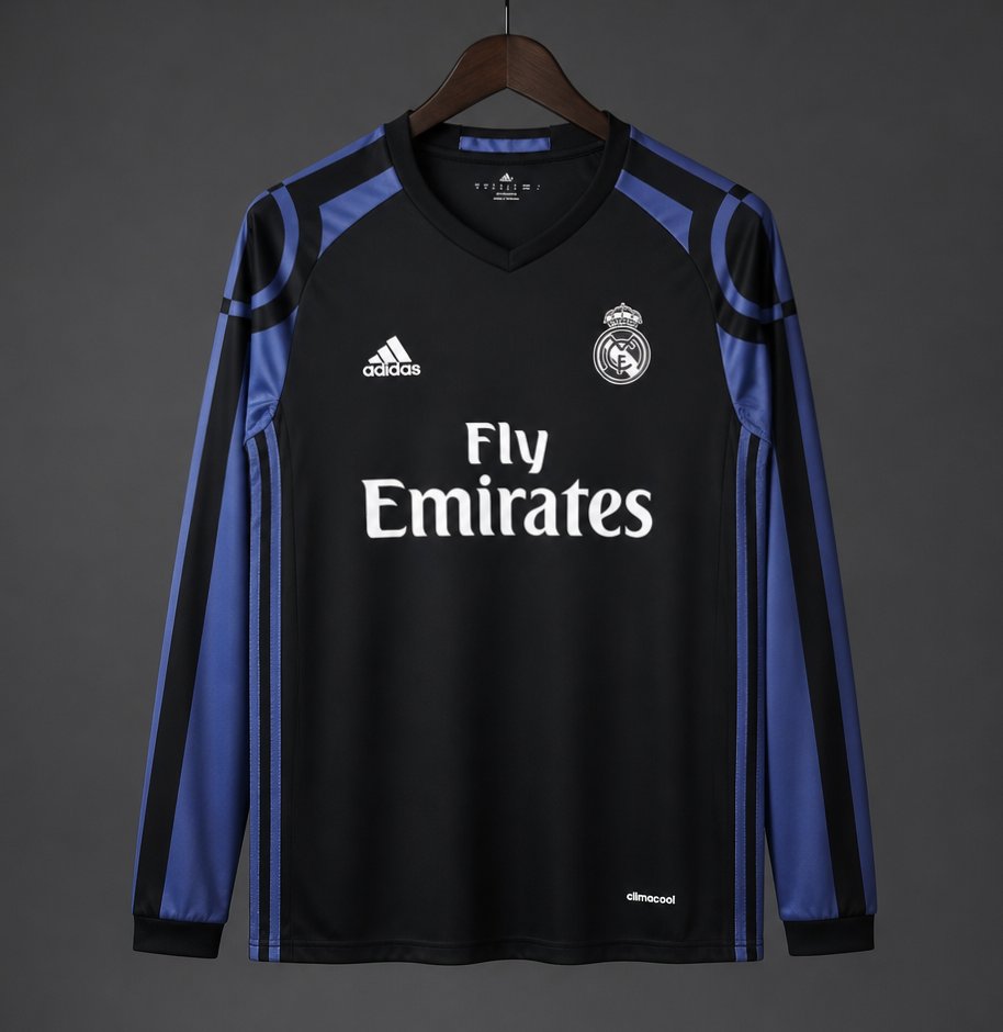 Retro 16/17 Real Madrid Black with Purple  Long Sleeve Jersey