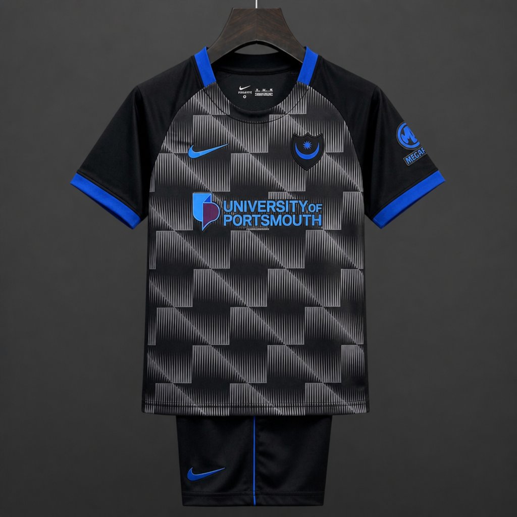 26/27 Kids Portsmouth Third  Black Jersey Kit