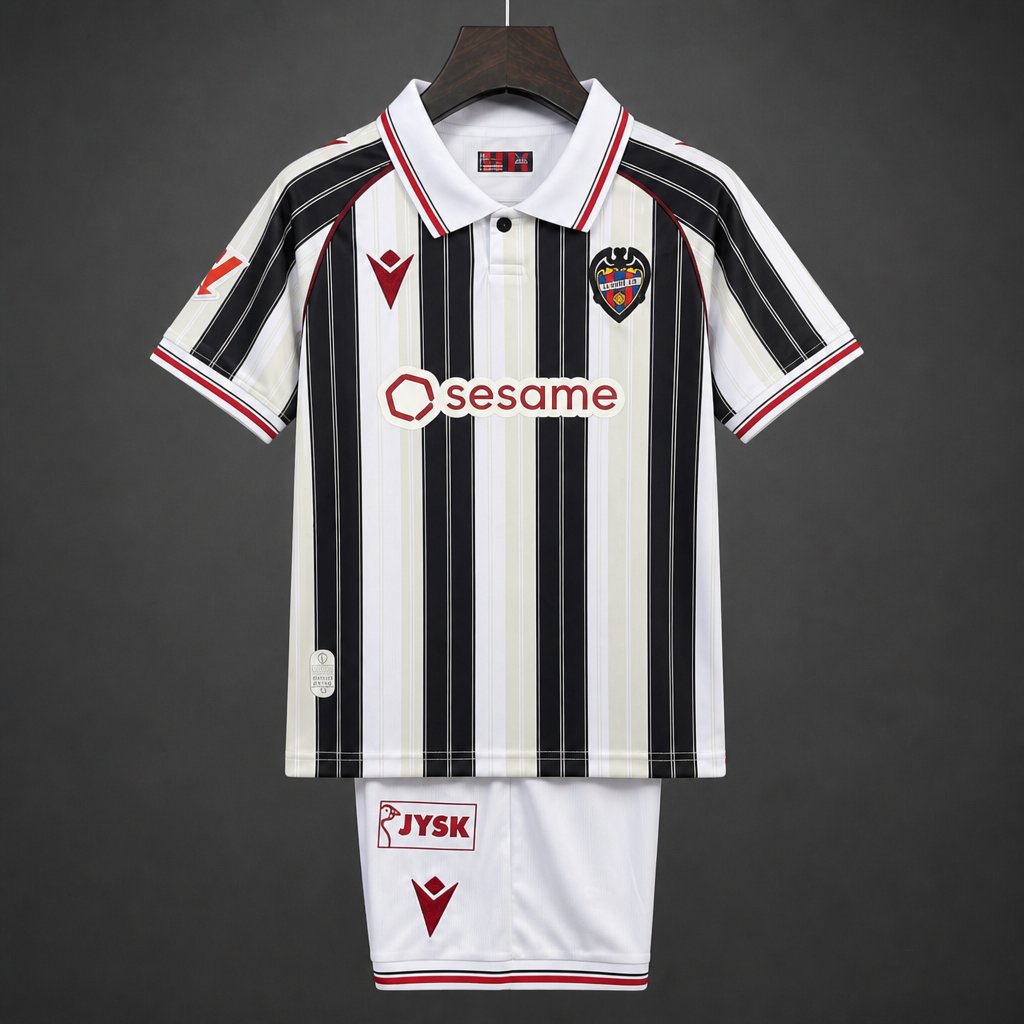 26/27 Kids Levante UD Away White Black Stripes Jersey Kit