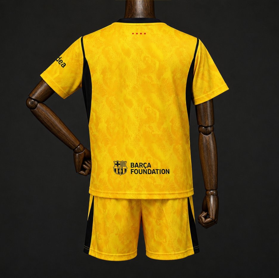 26/27 Kids Barcelona Goalkeeper 3 Yellow Jersey Kit