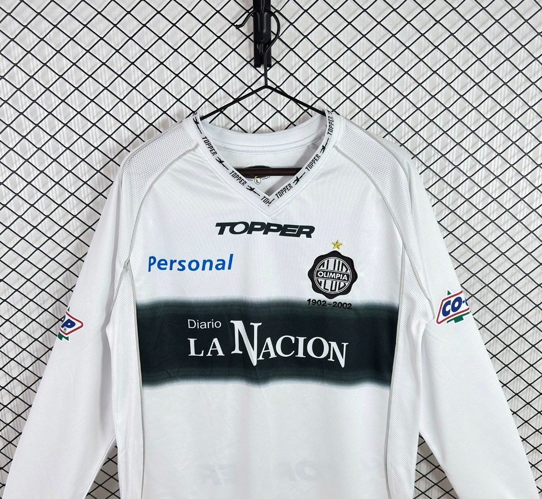 Retro 2002 Club Olimpia Home Long Sleeve White Jersey